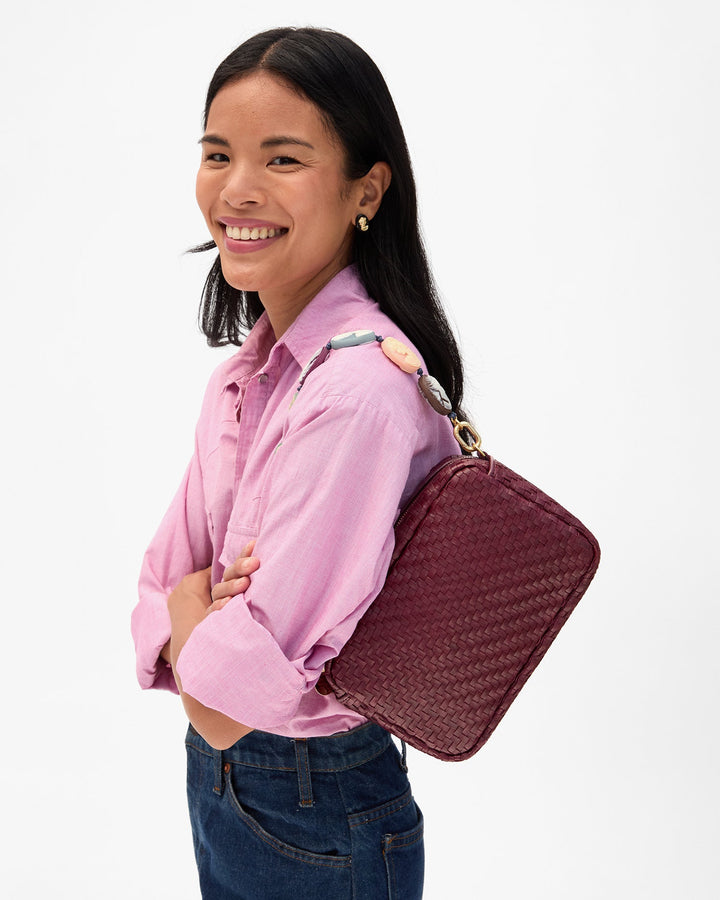 Care V Marisol Crossbody Bag in Cassis Woven Zig Zag available at Barbara Katz