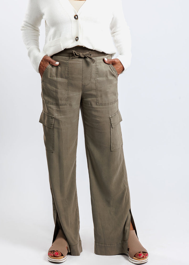 Marrakech Caracas Stretch Cupro Wide Leg Cargo Pants in Oak available at Barbara Katz