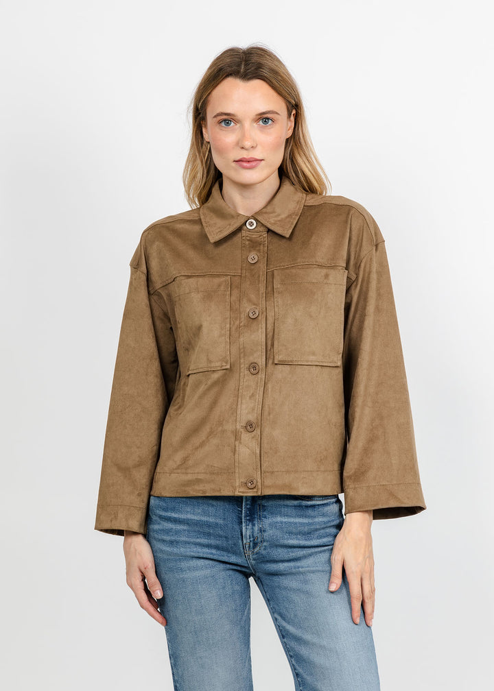 Marrakech Maple Faux Suede Camp Jacket - Elm available at Barbara Katz