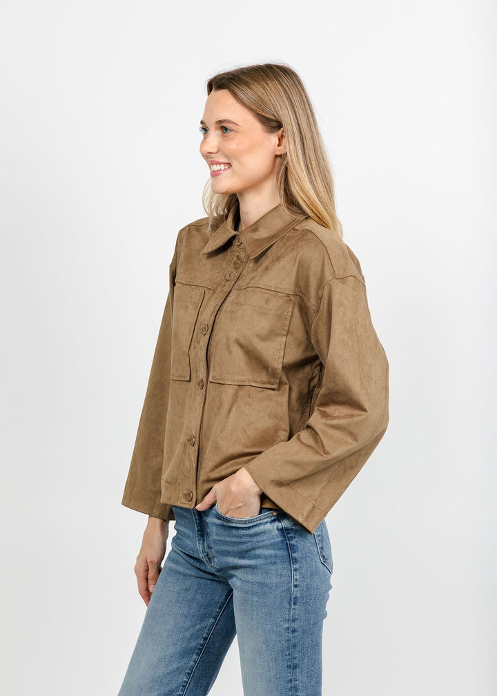 Marrakech Maple Faux Suede Camp Jacket - Elm available at Barbara Katz