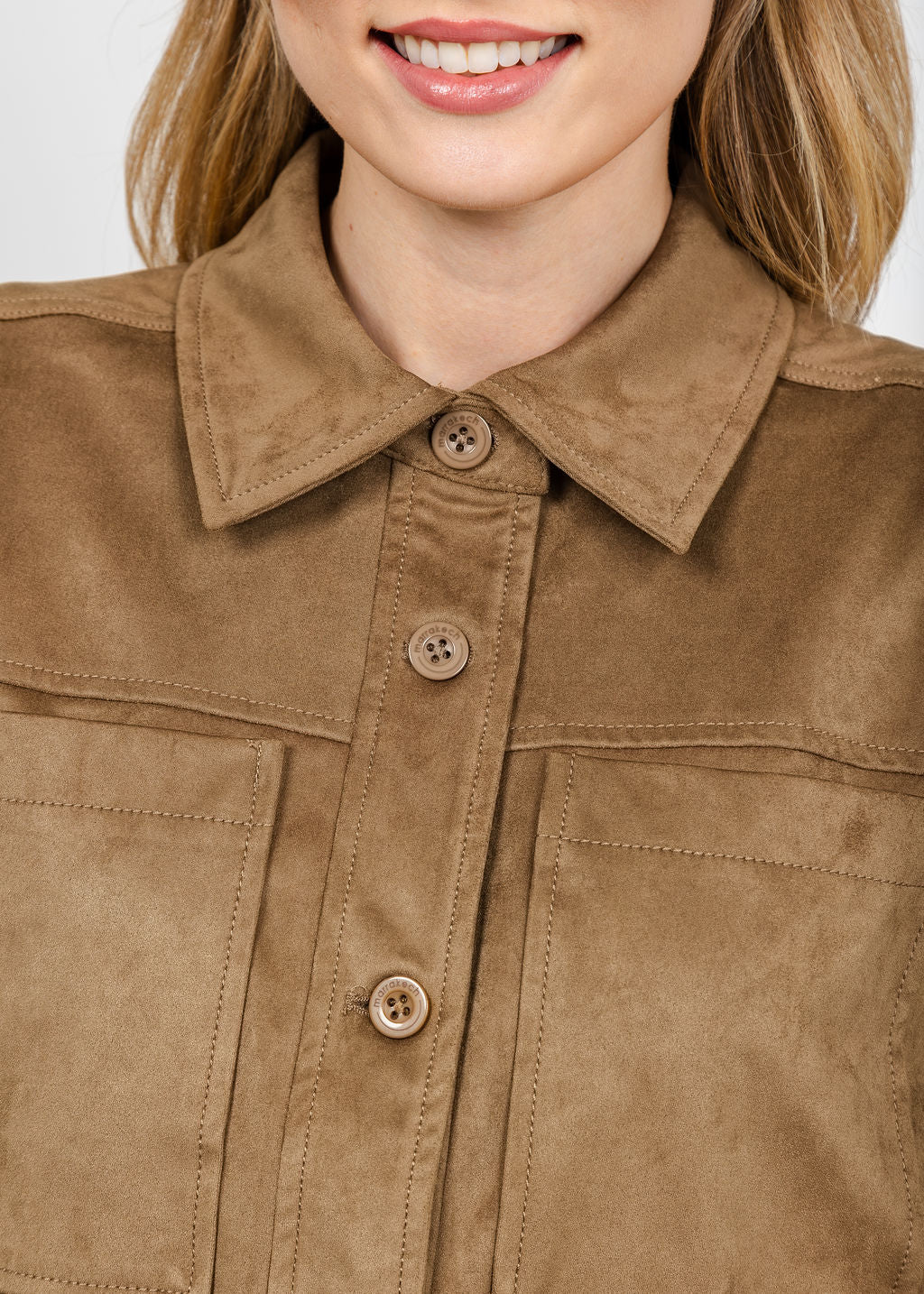 Marrakech Maple Faux Suede Camp Jacket - Elm available at Barbara Katz