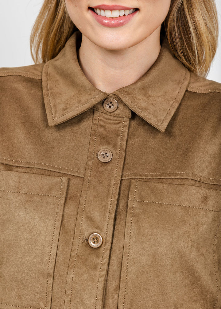 Marrakech Maple Faux Suede Camp Jacket - Elm available at Barbara Katz