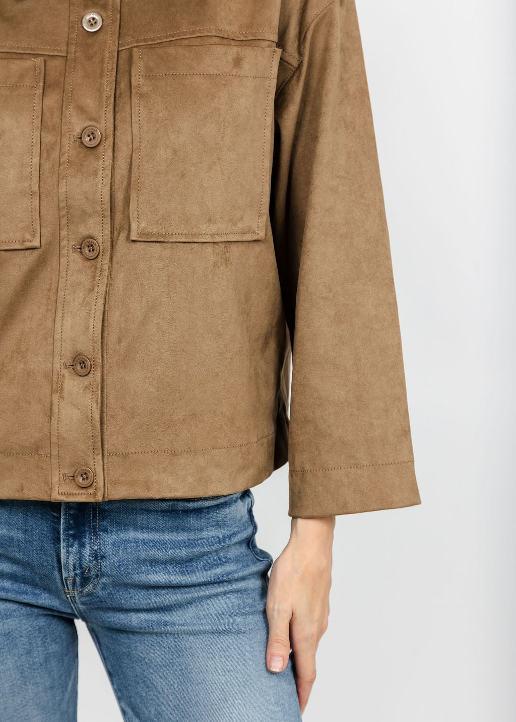 Marrakech Maple Faux Suede Camp Jacket - Elm available at Barbara Katz