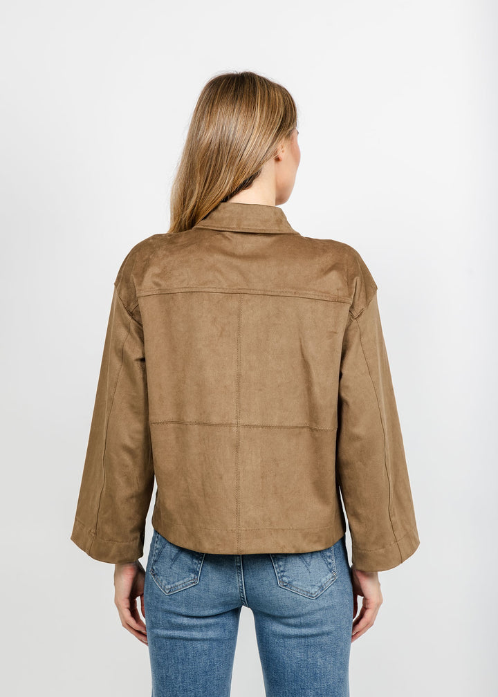 Marrakech Maple Faux Suede Camp Jacket - Elm available at Barbara Katz