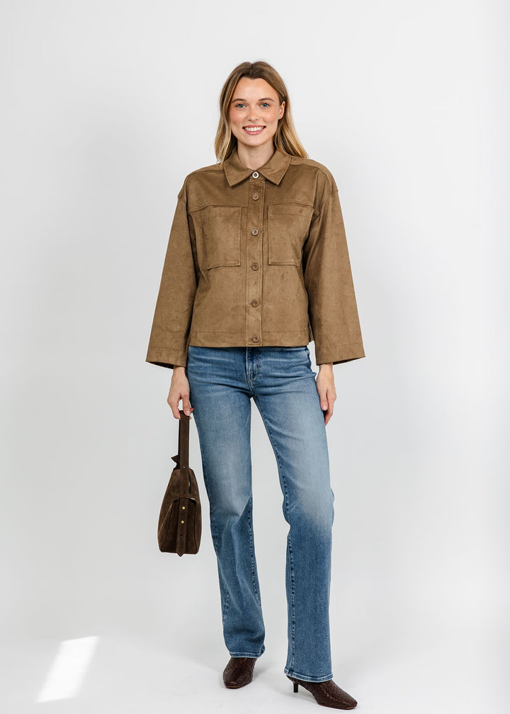 Marrakech Maple Faux Suede Camp Jacket - Elm available at Barbara Katz