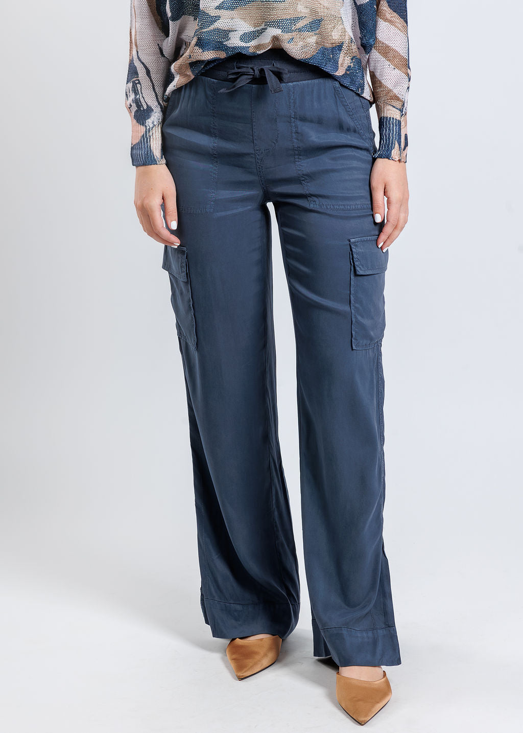 Marrakech Caracas Stretch Cupro Wide Leg Cargo Pants in Cruise available at Barbara Katz