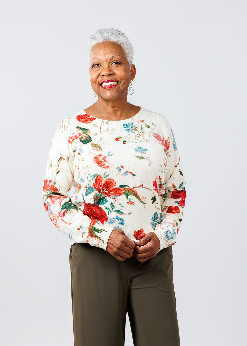 Max Mara Weekend Denis Floral Cotton Sweater in White Romantic available at Barbara Katz