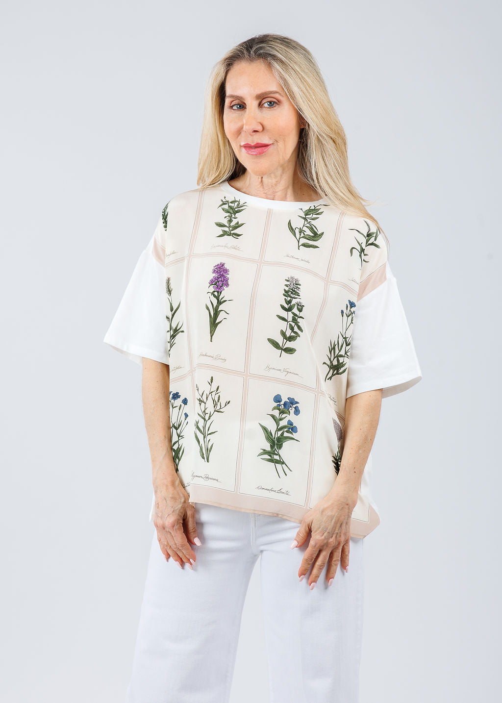 Max Mara Weekend Pampas Silk Tee in White Flower available at Barbara Katz