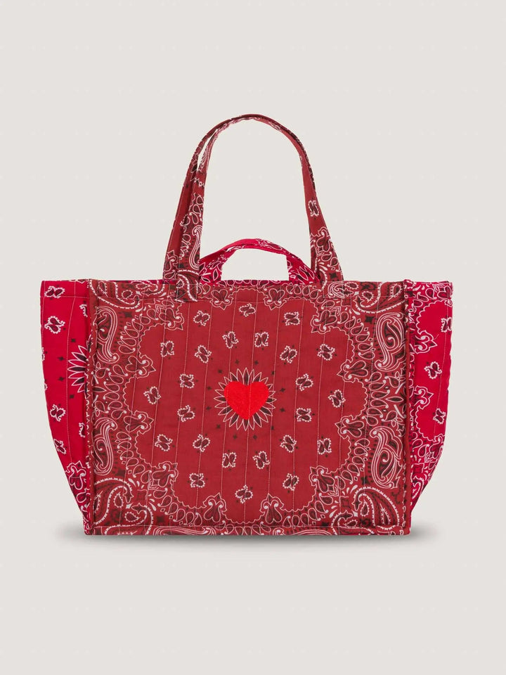 Call It By Your Name Heart Maxi Quilted Cabas Tote Bag in Vintage Red/Real Red available at Barbara Katz