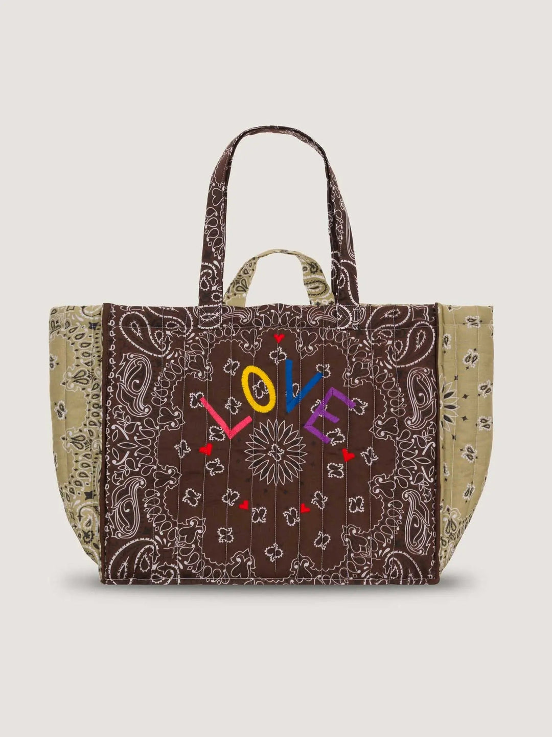 Call It By Your Name Love Maxi Quilted Cabas Tote Bag in Marron/Beige available at Barbara Katz