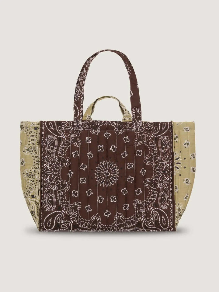 Call It By Your Name Love Maxi Quilted Cabas Tote Bag in Marron/Beige available at Barbara Katz