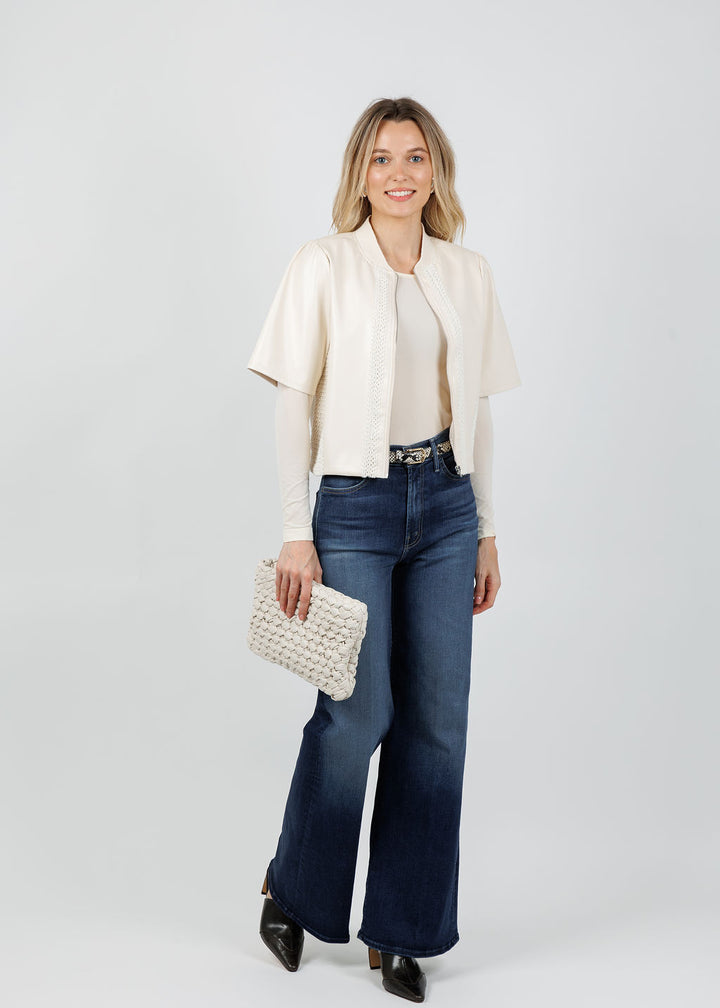 Melissa Nepton Echo Vegan Crochet Zip Jacket in Cream available at Barbara Katz