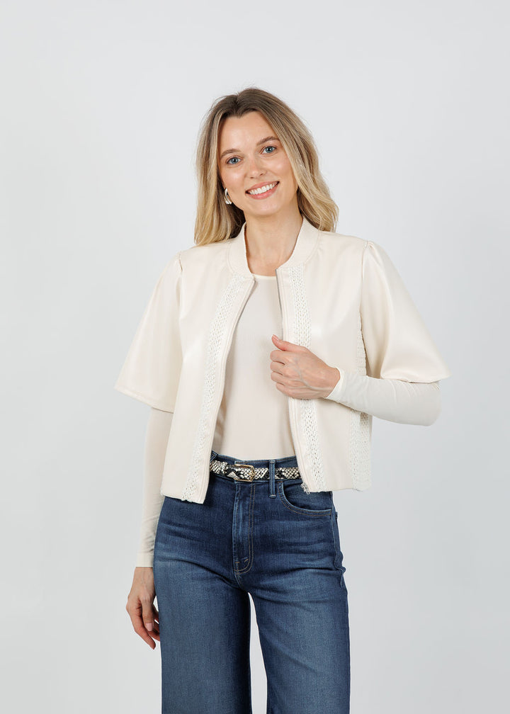 Melissa Nepton Echo Vegan Crochet Zip Jacket in Cream available at Barbara Katz