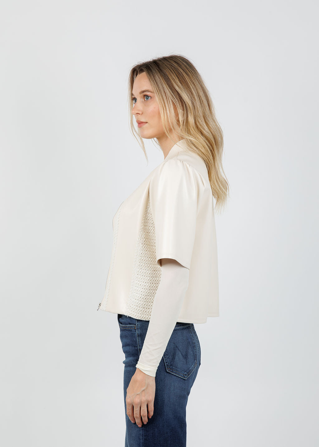 Melissa Nepton Echo Vegan Crochet Zip Jacket in Cream available at Barbara Katz