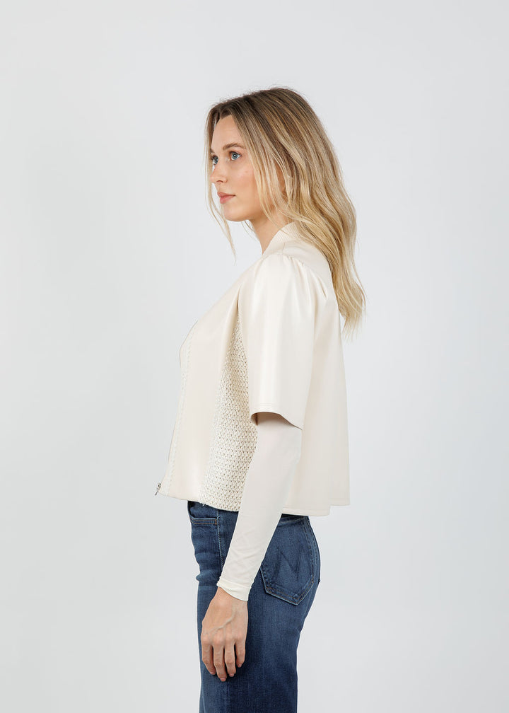 Melissa Nepton Echo Vegan Crochet Zip Jacket in Cream available at Barbara Katz