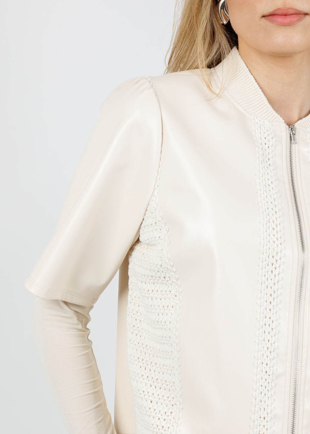 Melissa Nepton Echo Vegan Crochet Zip Jacket in Cream available at Barbara Katz