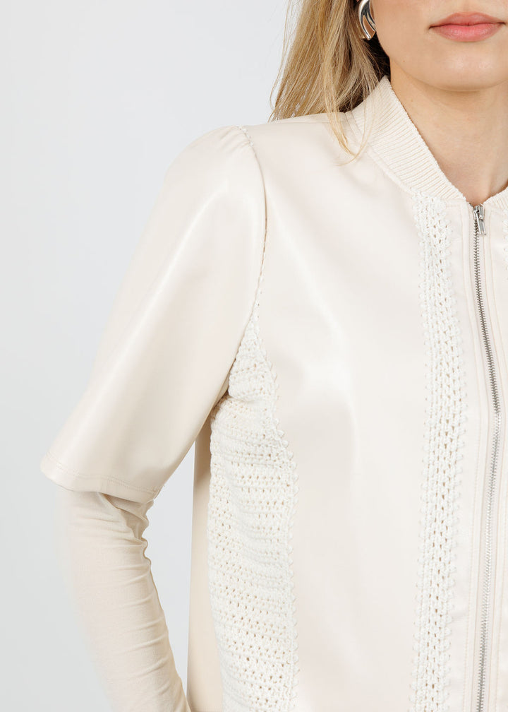 Melissa Nepton Echo Vegan Crochet Zip Jacket in Cream available at Barbara Katz
