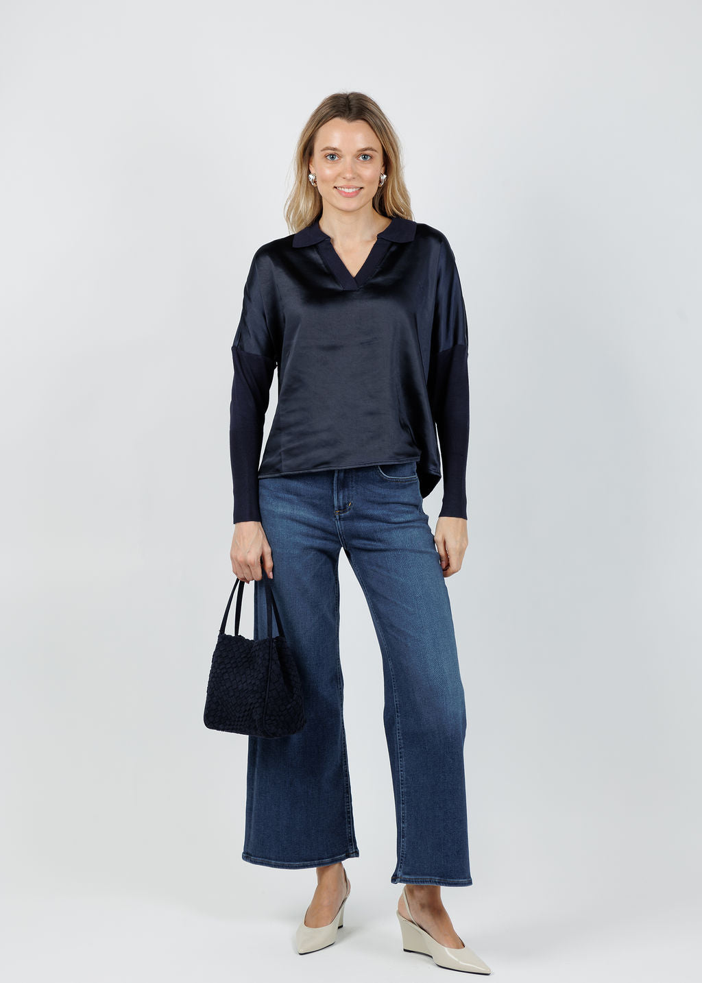 Melissa Nepton Tina Polo Top in Deep Navy available at Barbara Katz