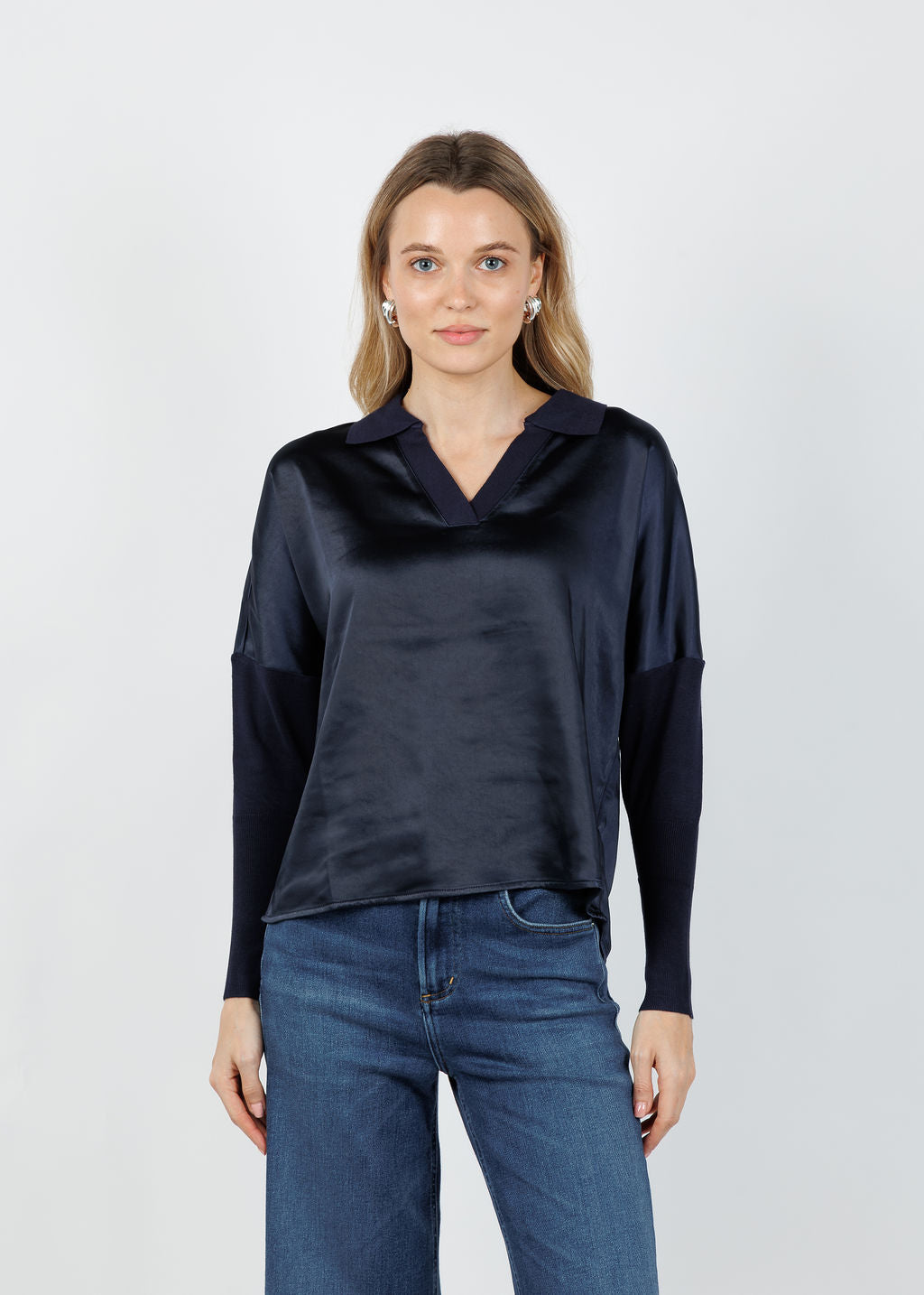 Melissa Nepton Tina Polo Top in Deep Navy available at Barbara Katz