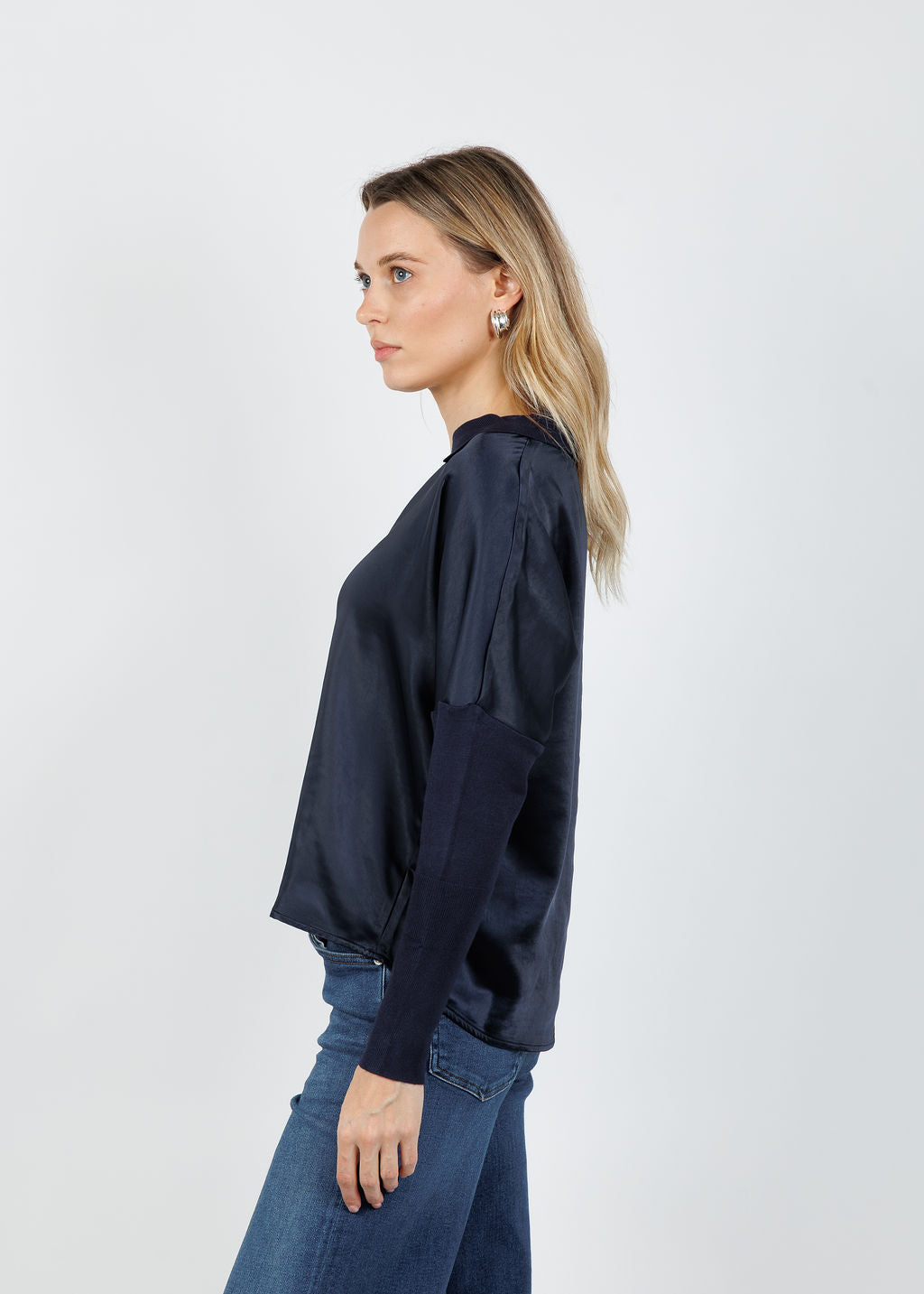 Melissa Nepton Tina Polo Top in Deep Navy available at Barbara Katz