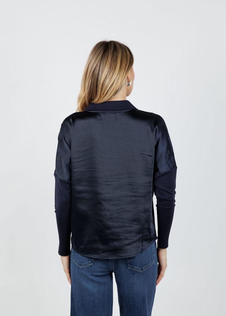 Melissa Nepton Tina Polo Top in Deep Navy available at Barbara Katz