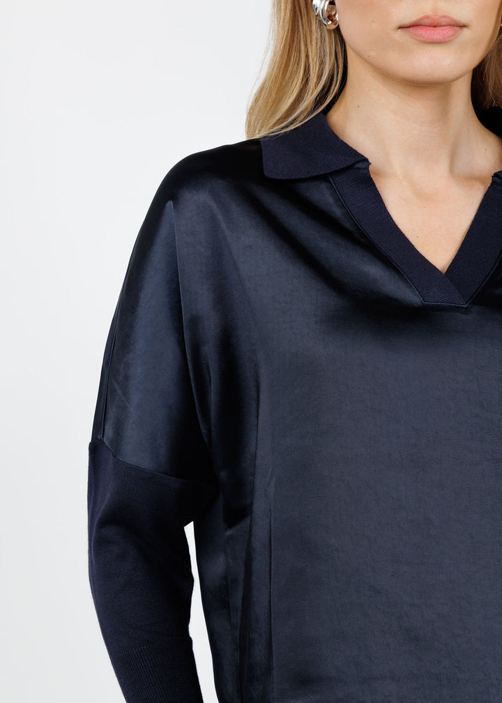 Melissa Nepton Tina Polo Top in Deep Navy available at Barbara Katz