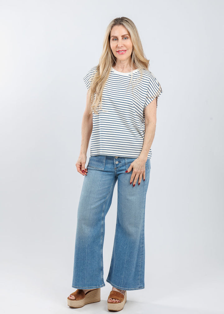 Melissa Nepton Anita Top in Navy Stripe paired with Citizens of Humanity Lyra Patch Pocket Jeans in Splendor available at Barbara Katz