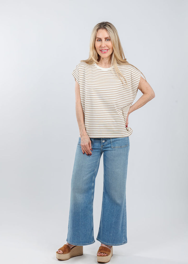 Melissa Nepton Anita Top in Taupe Stripe paired with Citizens of Humanity Lyra Patch Pocket Jeans in Splendor available at Barbara Katz