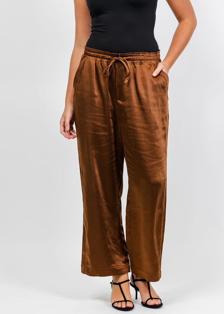 Melissa Nepton Colette Satin Pant - Chestnut available at Barbara Katz