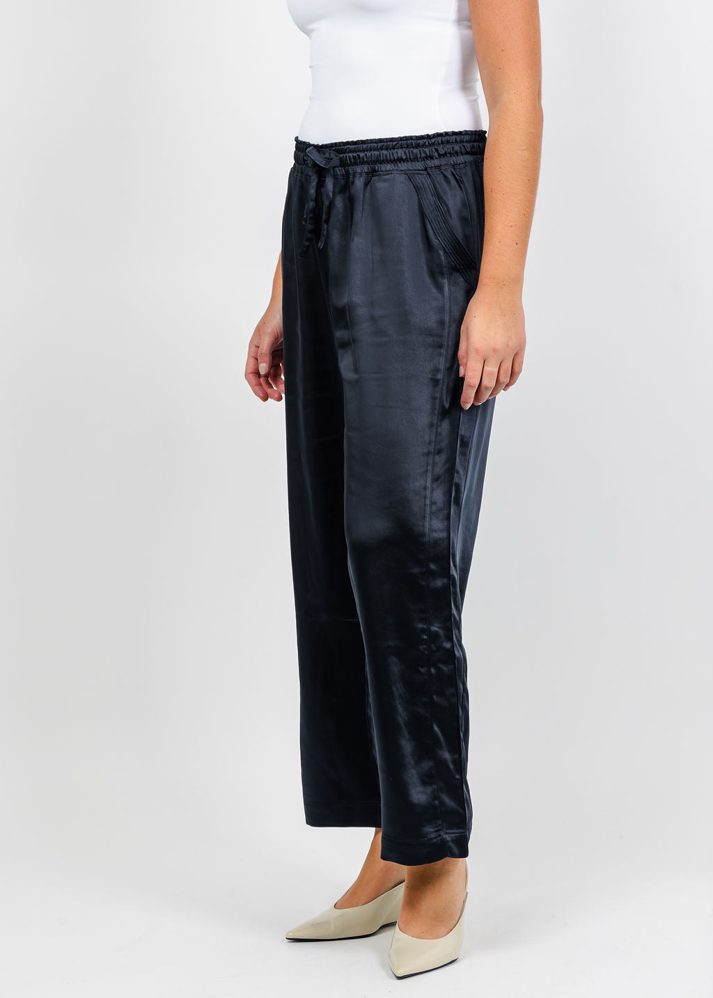 Melissa Nepton Colette Satin Pant - Dark Navy available at Barbara Katz
