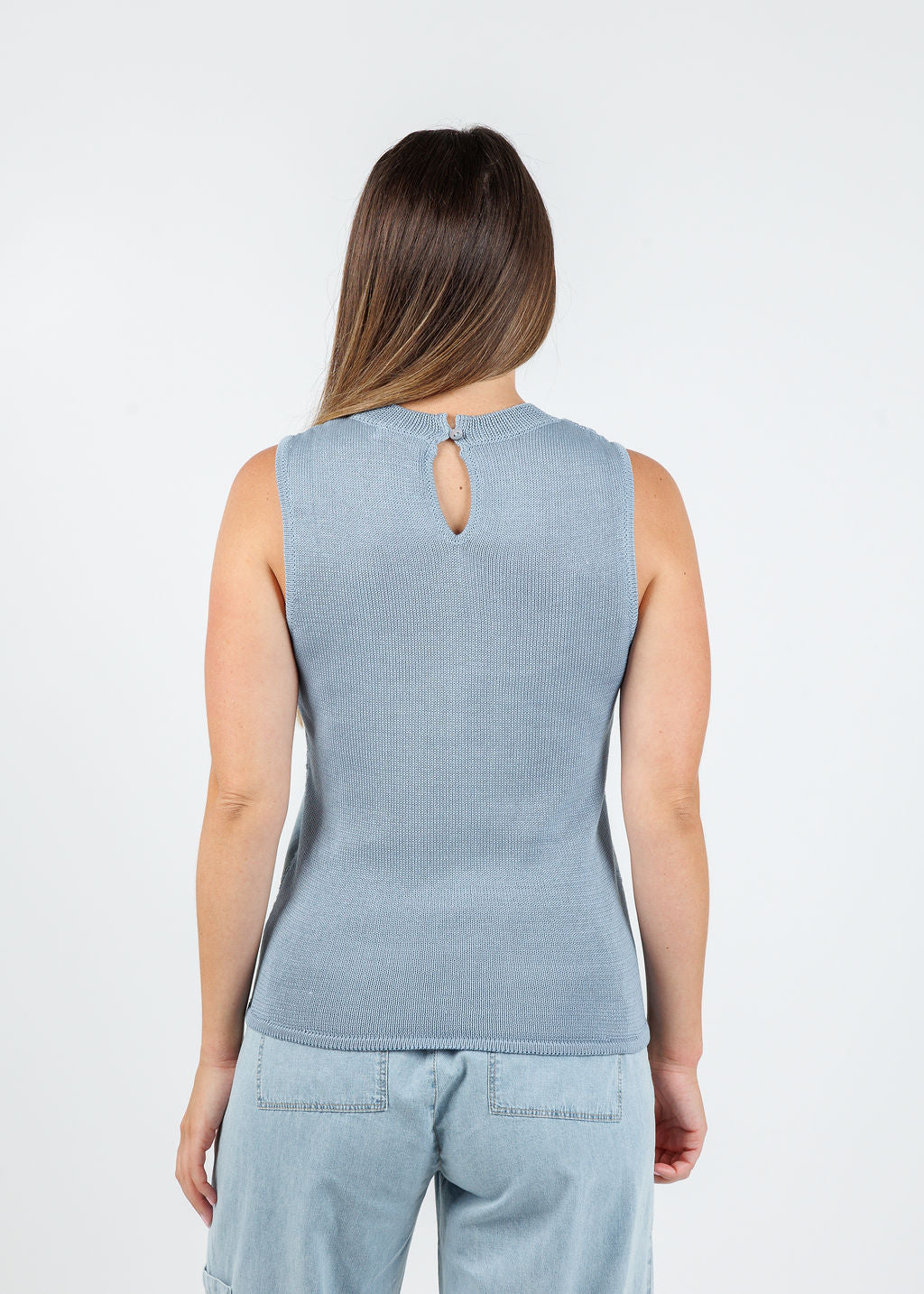 Melissa Nepton Crochet Denim Top in Chambray available at Barbara Katz