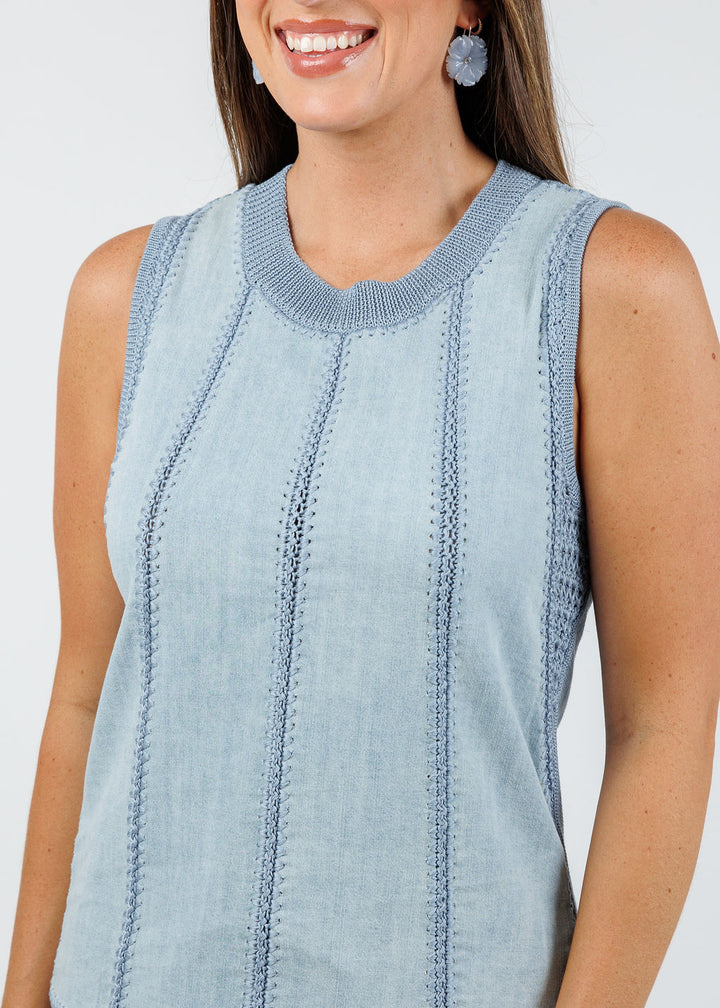 Melissa Nepton Crochet Denim Top in Chambray available at Barbara Katz