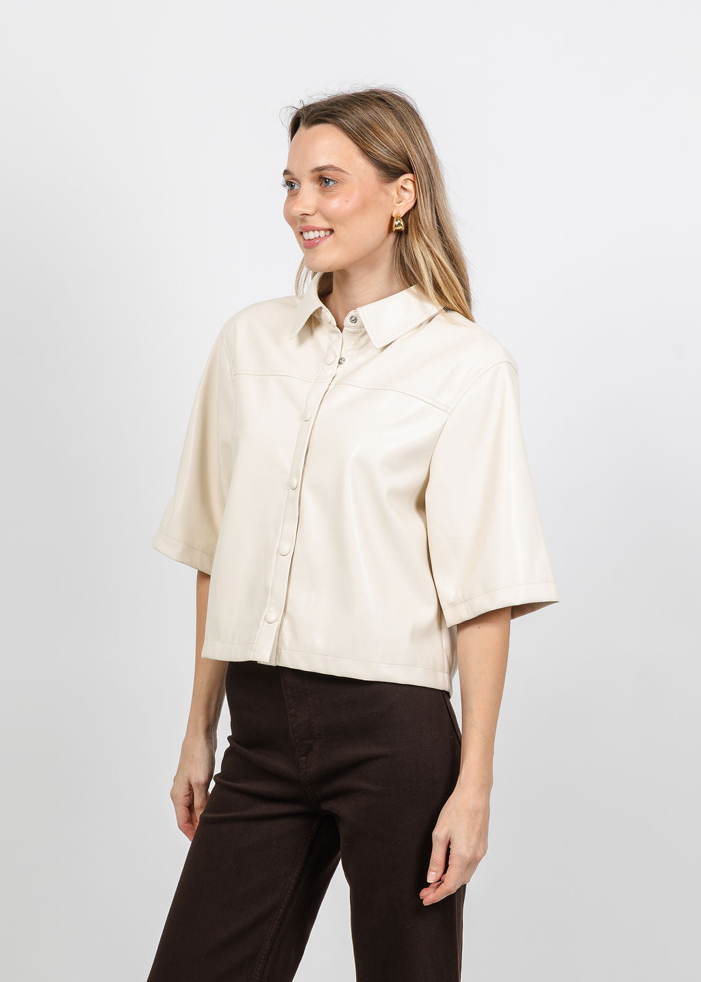Melissa Nepton Daria Vegan Leather Shaket in Cream available at Barbara Katz