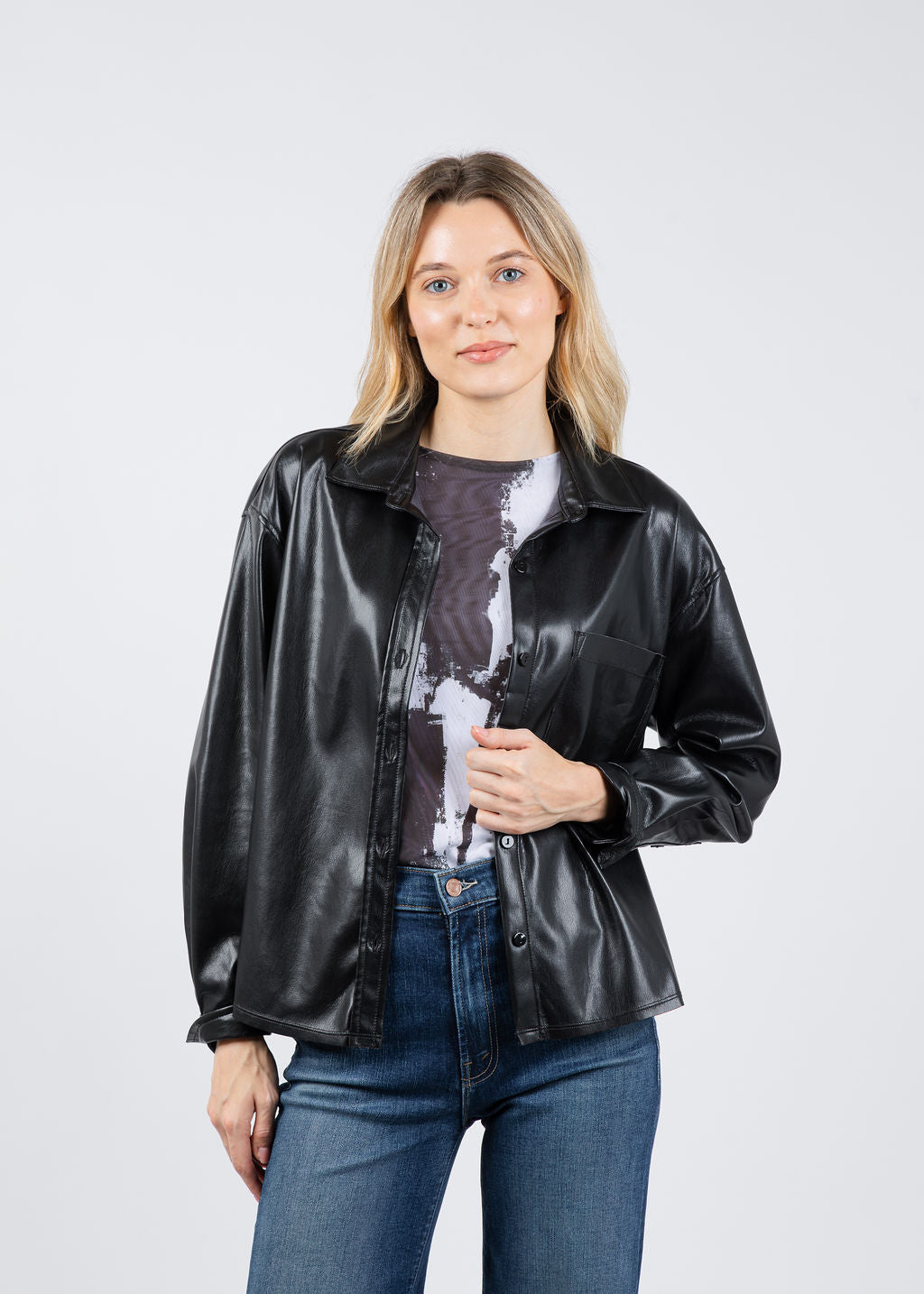 Melissa Nepton Driane Faux Leather Shirt in Black available at Barbara Katz