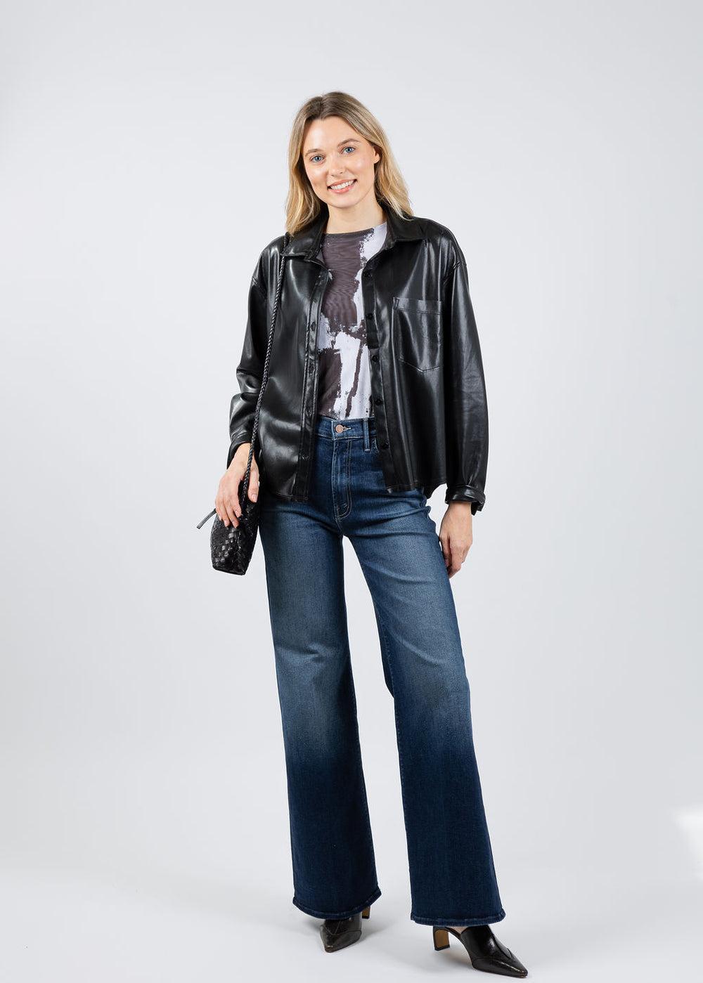 Melissa Nepton Driane Faux Leather Shirt in Black available at Barbara Katz