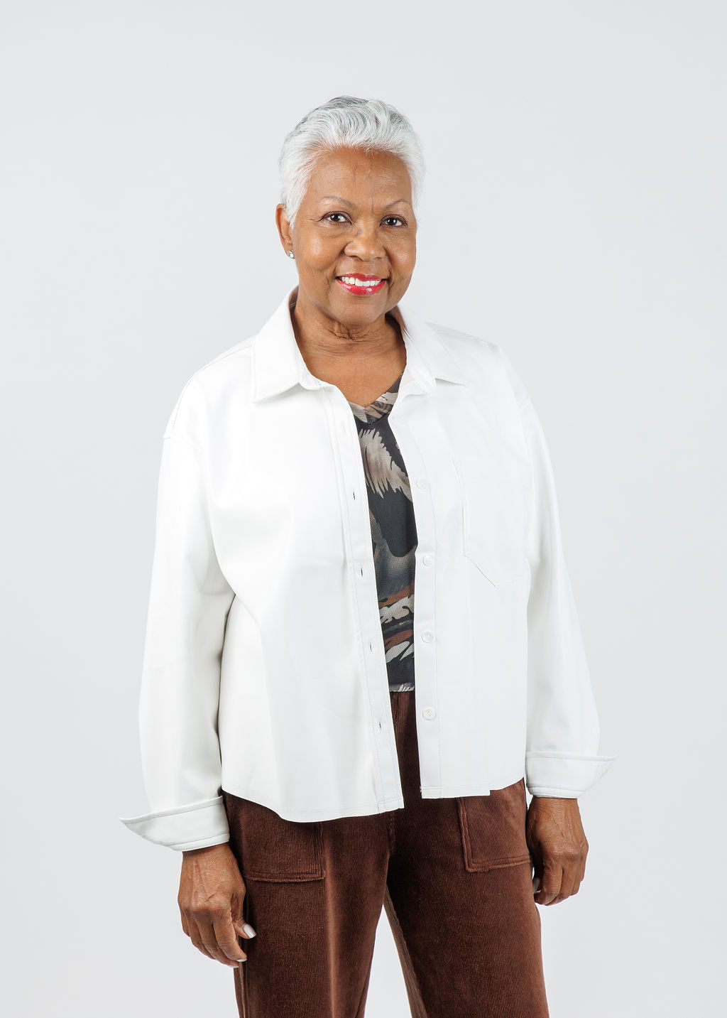 Melissa Nepton Driane Faux Leather Shirt in Off White available at Barbara Katz