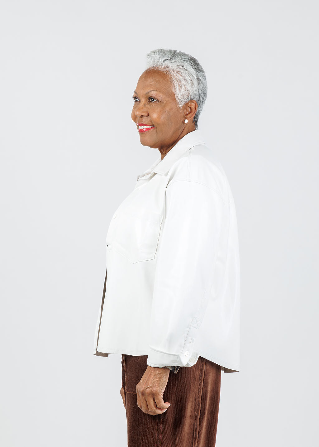 Melissa Nepton Driane Faux Leather Shirt in Off White available at Barbara Katz