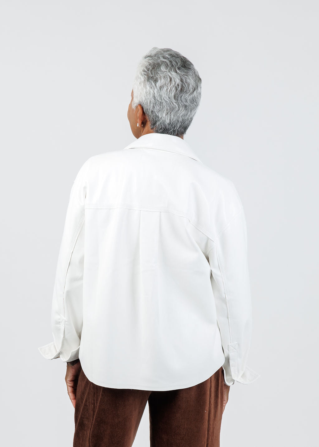 Melissa Nepton Driane Faux Leather Shirt in Off White available at Barbara Katz