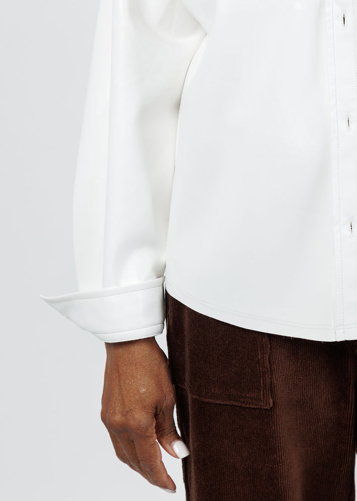 Melissa Nepton Driane Faux Leather Shirt in Off White available at Barbara Katz