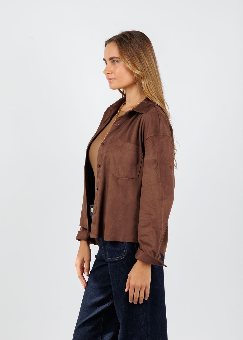 Melissa Nepton Driane Faux Suede Shirt in Brown available at Barbara Katz