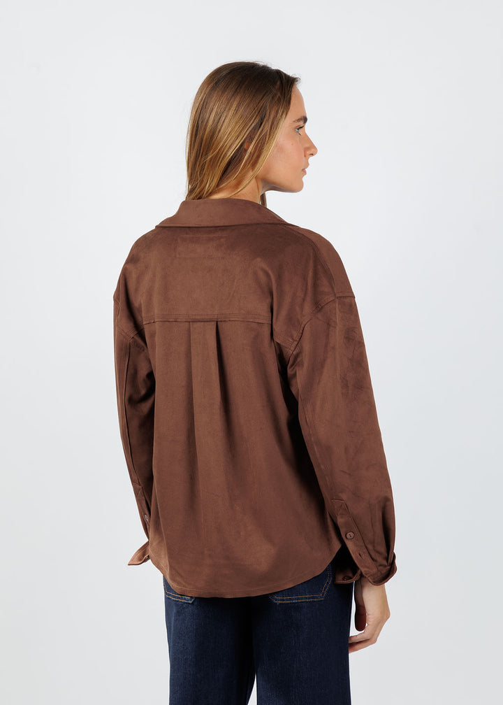 Melissa Nepton Driane Faux Suede Shirt in Brown available at Barbara Katz
