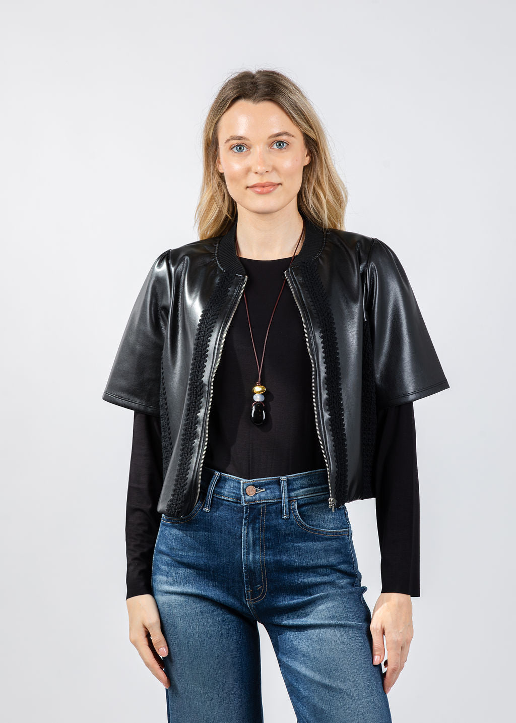 Melissa Nepton Echo Vegan Crochet Zip Jacket in Black available at Barbara Katz