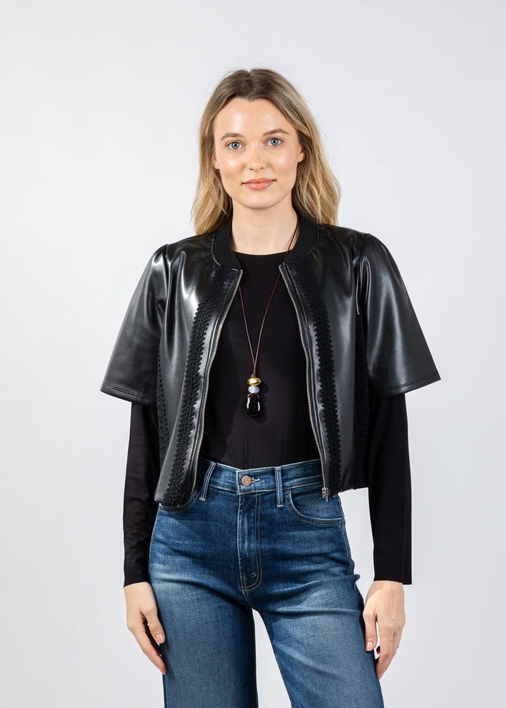 Melissa Nepton Echo Vegan Crochet Zip Jacket in Black available at Barbara Katz