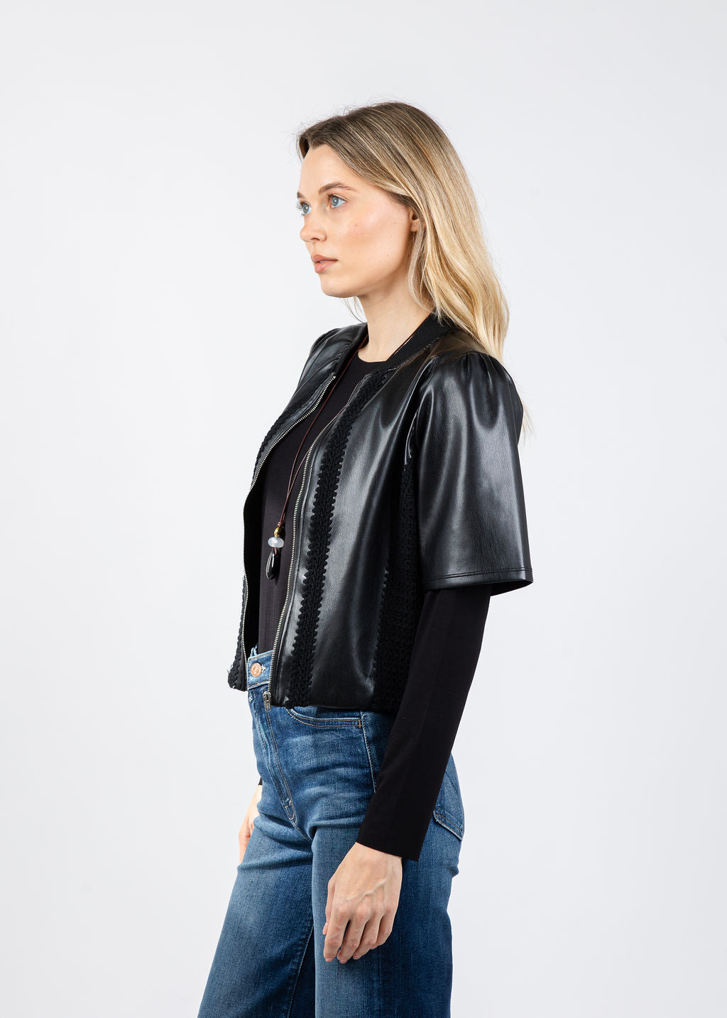 Melissa Nepton Echo Vegan Crochet Zip Jacket in Black available at Barbara Katz