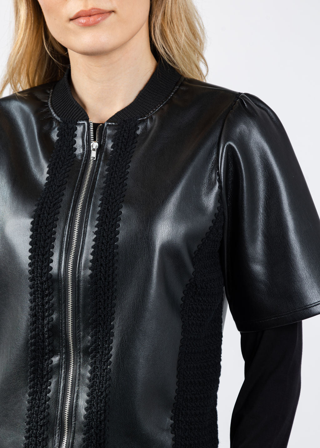 Melissa Nepton Echo Vegan Crochet Zip Jacket in Black available at Barbara Katz