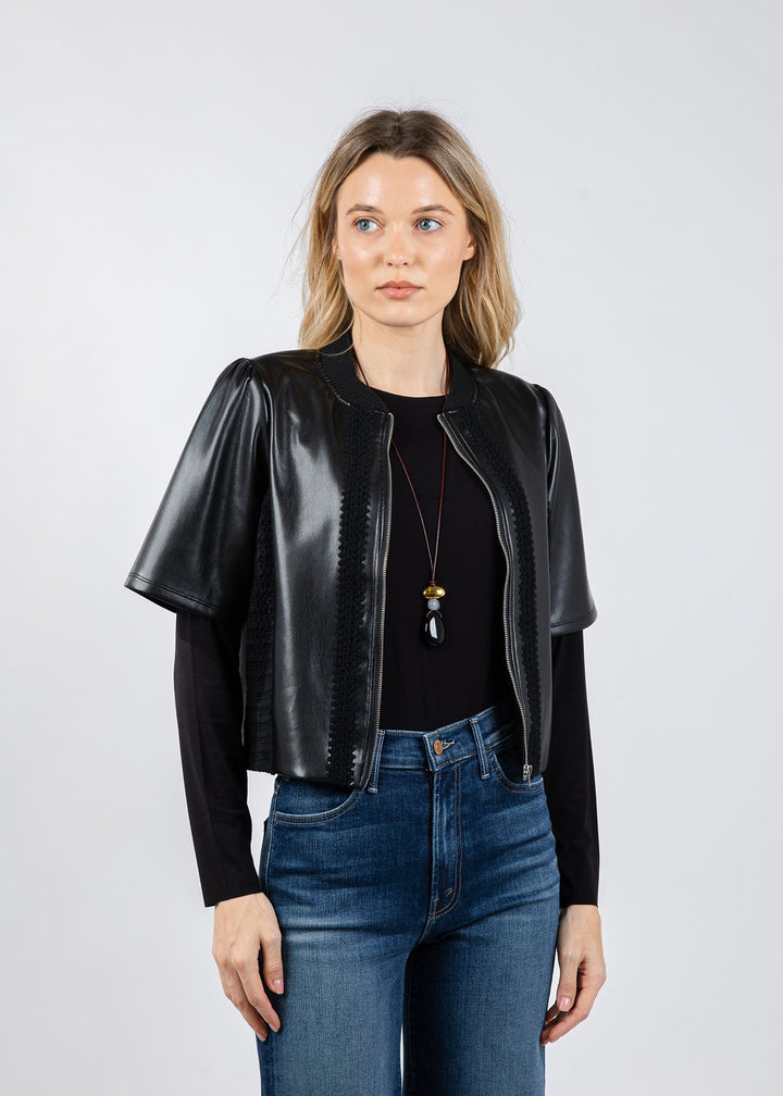 Melissa Nepton Echo Vegan Crochet Zip Jacket in Black available at Barbara Katz