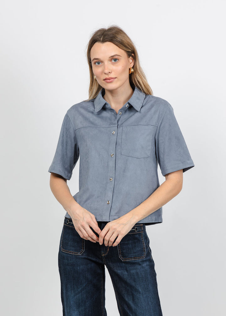 Melissa Nepton Erika Vegan Suede Shaket in Denim Blue available at Barbara Katz