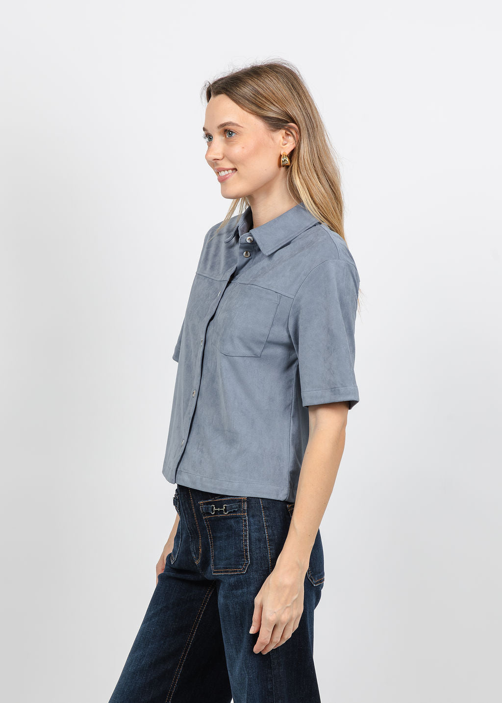 Melissa Nepton Erika Vegan Suede Shaket in Denim Blue available at Barbara Katz