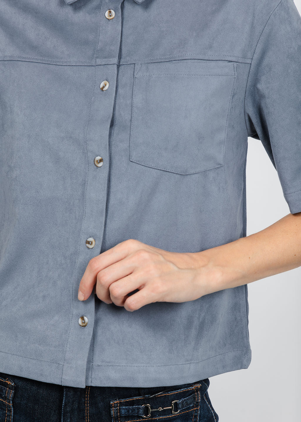 Melissa Nepton Erika Vegan Suede Shaket in Denim Blue available at Barbara Katz