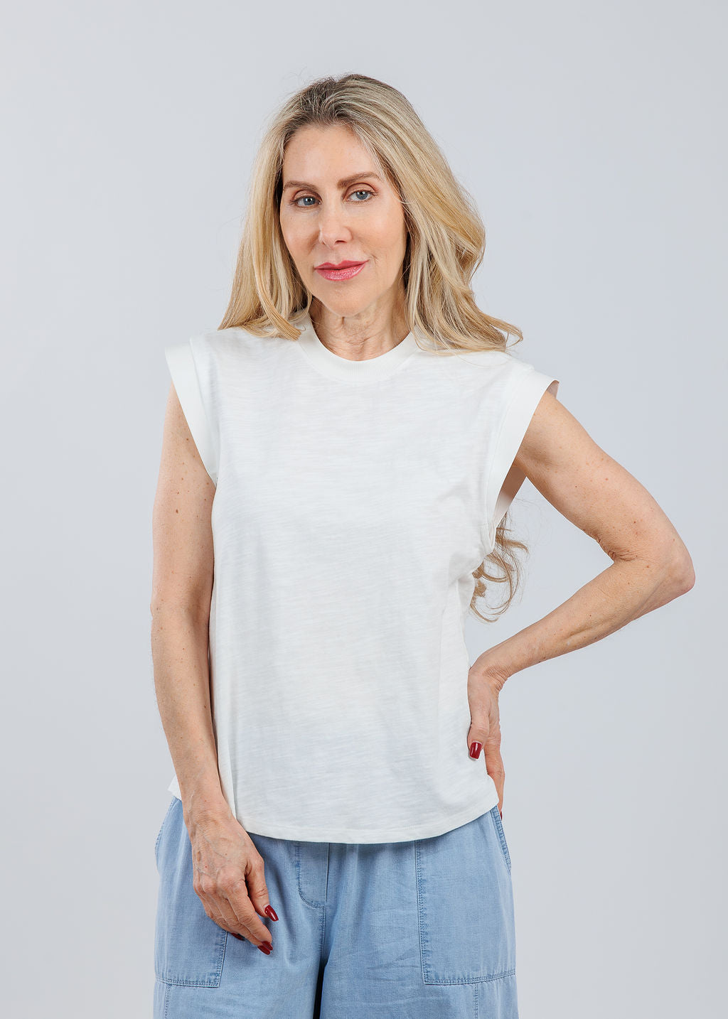 Melissa Nepton Francesca Muscle Tank Top in Off White available at Barbara Katz